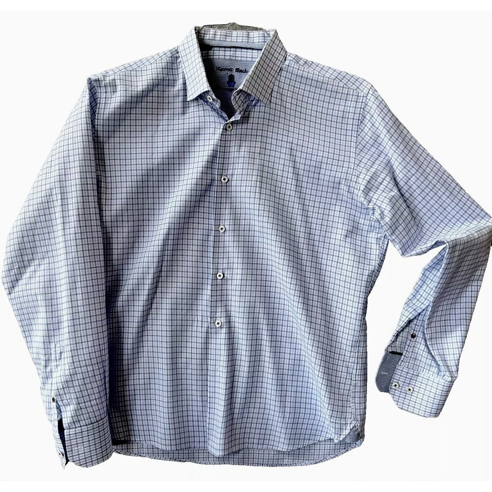 Visconti Men's Dress Shirt XL No Show‎ Button Down Long Sleeve Blue & White Nice